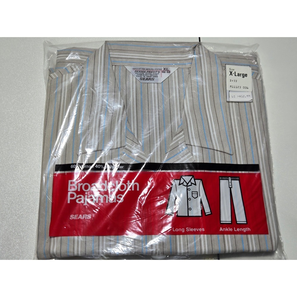 Vintage Sears Perma-Prest Mens Broadcloth Pajamas XL Striped Blue Brown New NIP